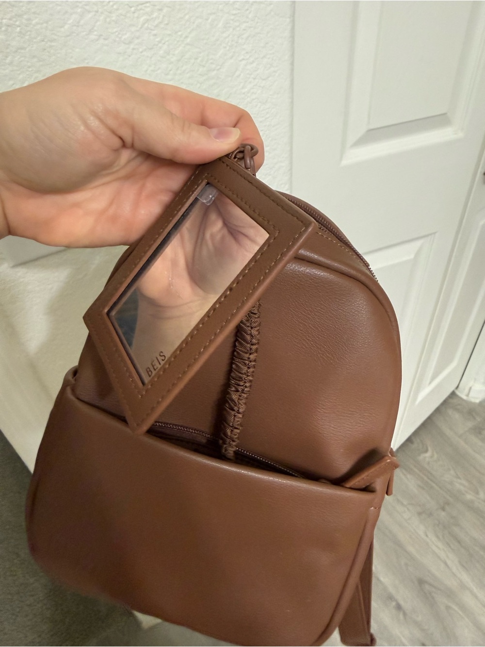 Beis Brown Faux Leather Mini Backpack. Sold out. Brand new never used